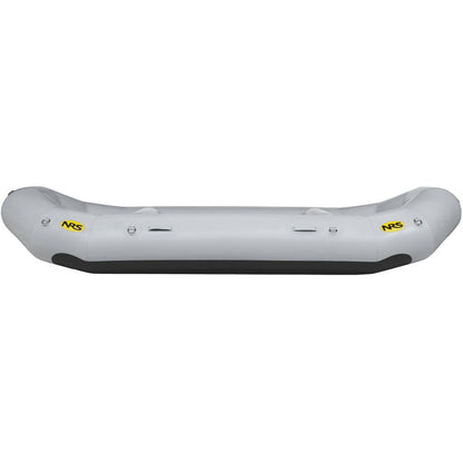 The Otter Series Rafts from NRS are gray with a black bottom and yellow "NRS" logos, crafted with outfitter-grade performance. They're made from durable Pennel Orca fabric, ideal for any water adventure.