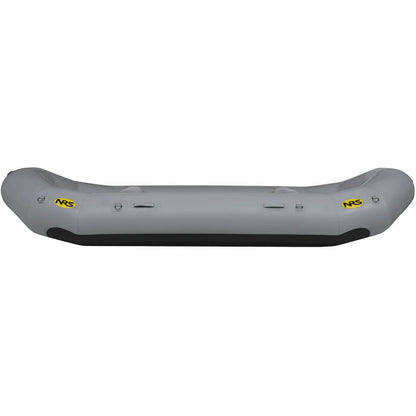 The Otter Series Rafts by NRS are gray inflatable boats with smooth sides and two yellow NRS logos near the ends, promising outfitter-grade performance due to their Pennel Orca fabric construction.