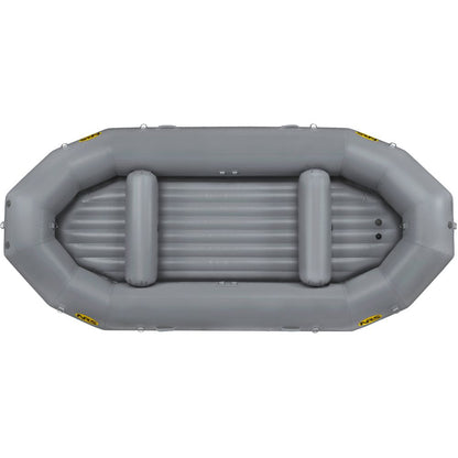 Explore the NRS Otter Series Gray inflatable raft. It offers outfitter-grade performance with two air chambers and padded seats. Made from durable Pennel Orca fabric, it's perfect for water adventures and beautifully presented from an aerial view.