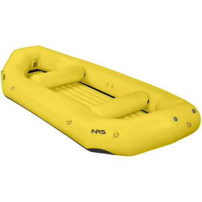 The NRS Otter Series yellow inflatable raft features ribbed flooring, two air-filled seats, and is crafted with durable Pennel Orca fabric for outfitter-grade performance in aquatic adventures.