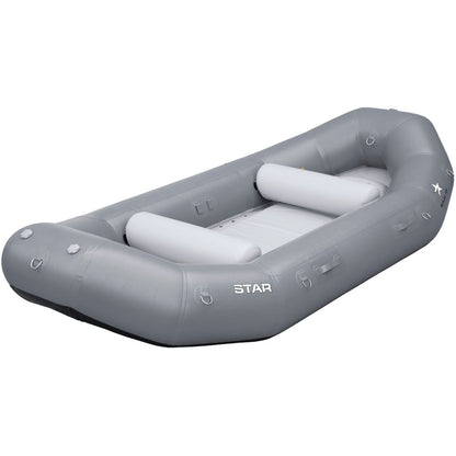 The STAR Outlaw Rafts by NRS offer comfortable seating and handholds. Made from robust PVC with a strong drop-stitch floor, they stand out in affordability, quality, and stability among gray inflatable rafts.