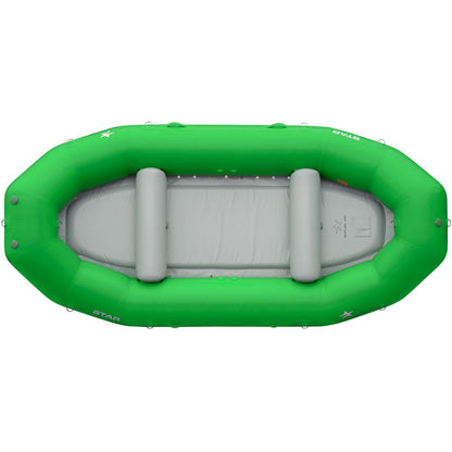 The STAR Outlaw Rafts by NRS feature a top view of durable PVC construction with grey seating areas and floors. These rafts are an ideal, affordable choice for those seeking rafts with self-bailing capabilities.