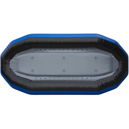 The STAR Outlaw Rafts by NRS is an oval inflatable raft made of durable PVC, showcasing a gray interior with blue and black outer rings.