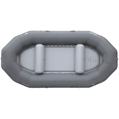 The NRS STAR Outlaw Rafts feature durable gray PVC with reinforced edges, two interior seats, and a drop-stitch floor for stability and comfort among affordable inflatable rafts.