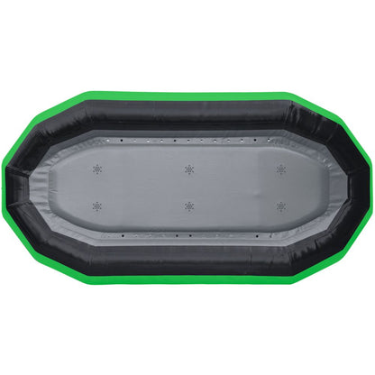 Top view of the NRS STAR Outlaw Rafts, showcasing its rectangular inflatable design with black sides and a green outer edge, providing an affordable raft-like experience.