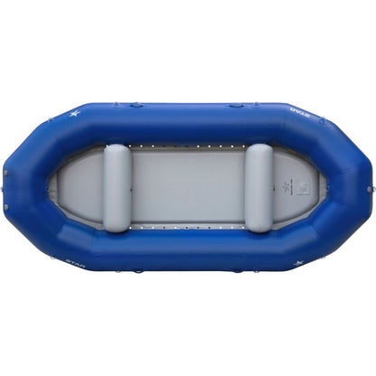 Explore the NRS STAR Outlaw, an affordable blue raft with a sleek design, two comfy grey seats, and a flat bottom for stability—ideal for adventure seekers and water enthusiasts.