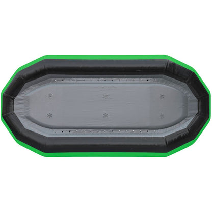The STAR Outlaw Rafts by NRS are gray inflatable rafts featuring a black and green border, designed as an affordable and efficient self-bailing option for adventurers.