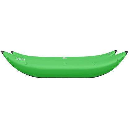 The NRS STAR Slice & Slice XL Paddle Cats features a slick green design with black accents and a self-bailing floor for better whitewater performance.