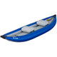 The NRS STAR Outlaw Tandem IK is a blue inflatable kayak designed for superior whitewater performance, featuring robust PVC material and two grey seats, shown on a white background.