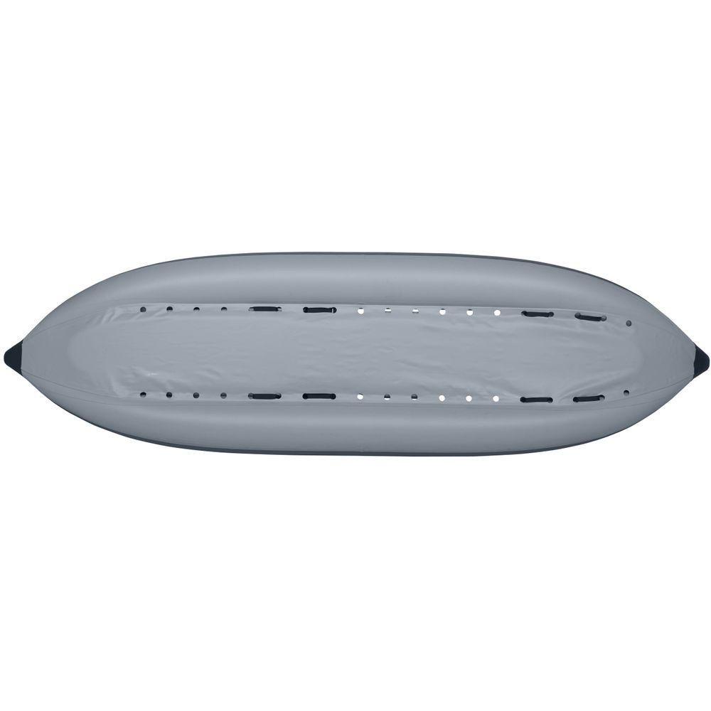 Top view of the NRS STAR Outlaw Tandem IK, an empty inflatable kayak made from durable PVC material, featuring a grey exterior.