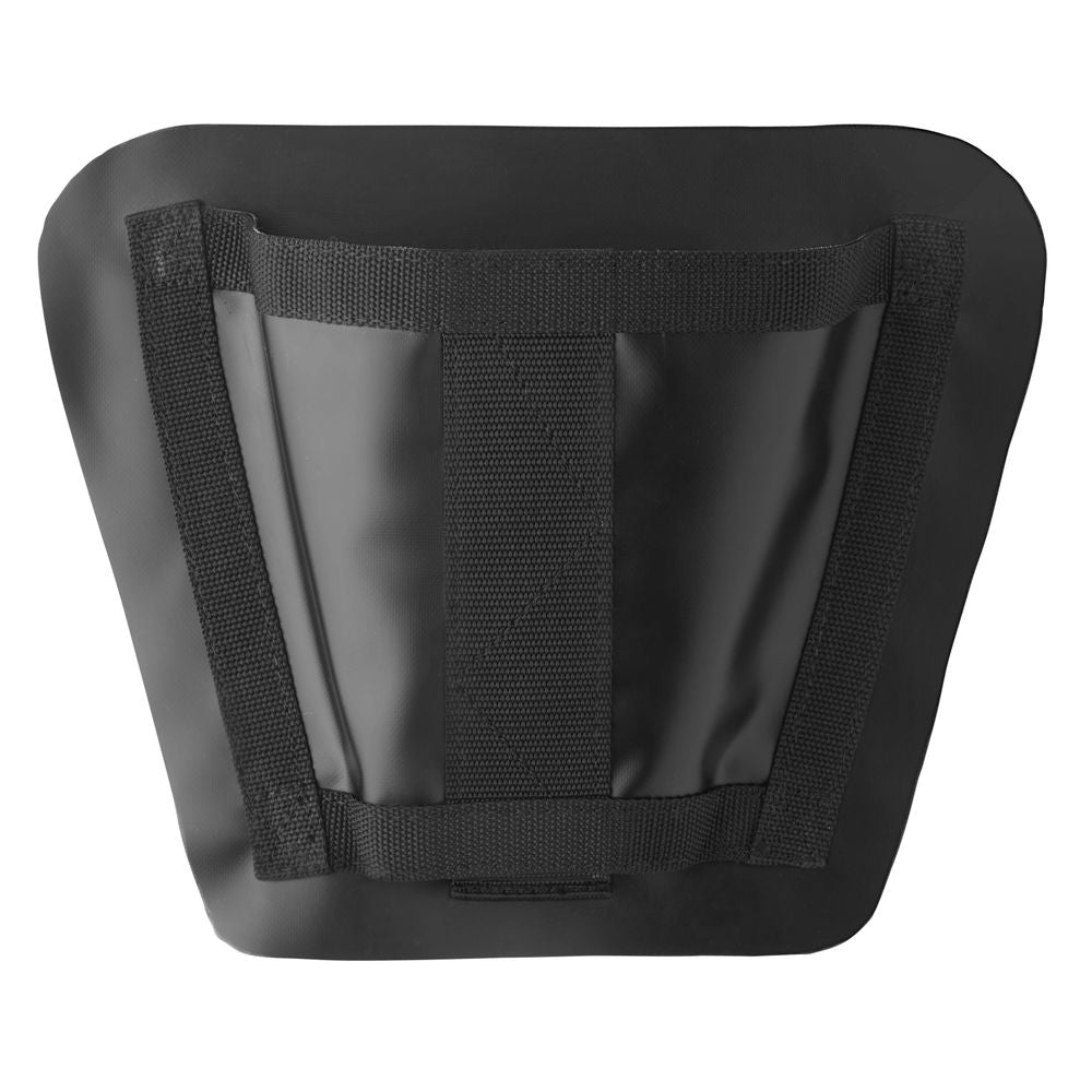 NRS's STAR PVC Foot Cups are black, trapezoidal pouches with reinforced stitching and a vertical strap on the back for enhanced durability.