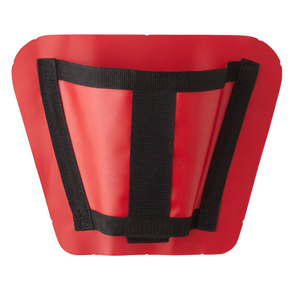 The NRS STAR PVC Foot Cups red folding magazine holder features black straps and PVC foot cups on a white background for enhanced stability and long-term durability.