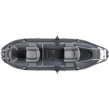 Inflatable grey NRS Approach Fishing Raft viewed from above.