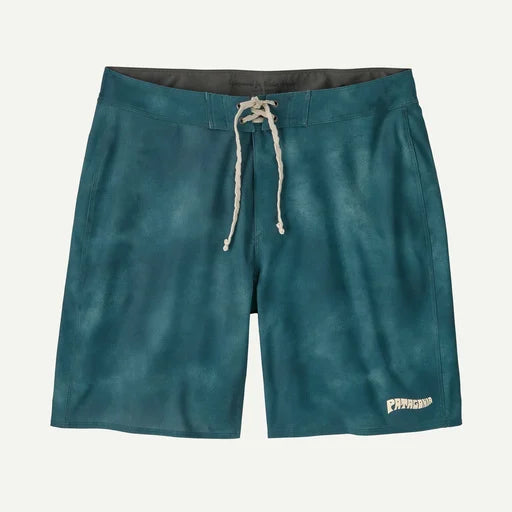 The Patagonia Hydropeak Boardshorts - 18 in. for men are made from quick-drying recycled polyester, feature a lace-up waistband, and display a small logo on the lower left leg.