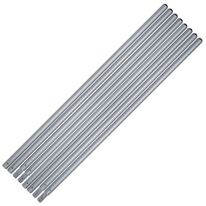Seven NRS Breakdown Side Rails, crafted from sleek aluminum, are aligned parallel to each other on a pristine white background.
