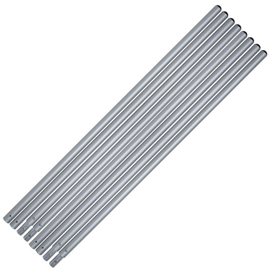 Seven NRS Breakdown Side Rails, crafted from sleek aluminum, are aligned parallel to each other on a pristine white background.