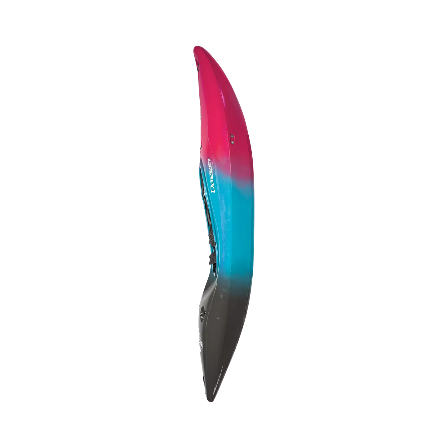 A pink and blue Code surfboard on a black background made by Dagger.