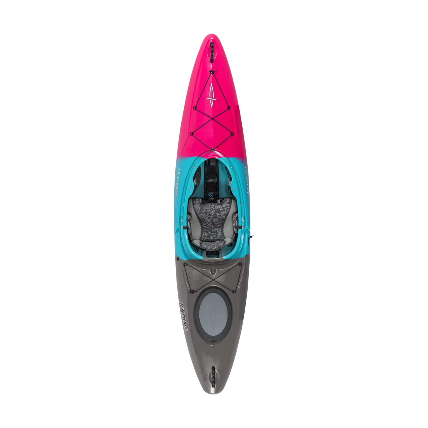 A Katana kayak with a pink and blue interior, made by Dagger.