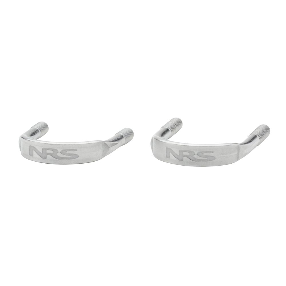 Two NRS U-Bolt brackets made of stainless steel, each engraved with "NRS Frame," featuring threaded ends for easy attachment.