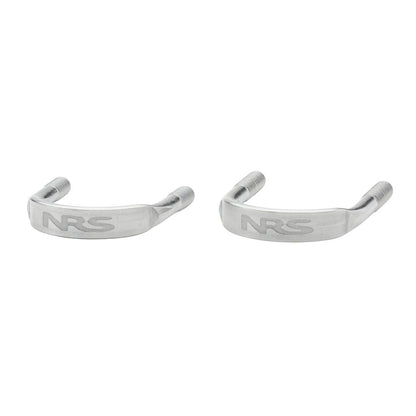 Two NRS U-Bolt brackets made of stainless steel, each engraved with "NRS Frame," featuring threaded ends for easy attachment.