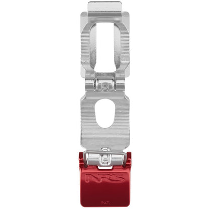 The ClampIt Frame Attachment by NRS is an aluminum clamp featuring a silver hinge and red base, with "NRS" on the base, combining functionality and style.