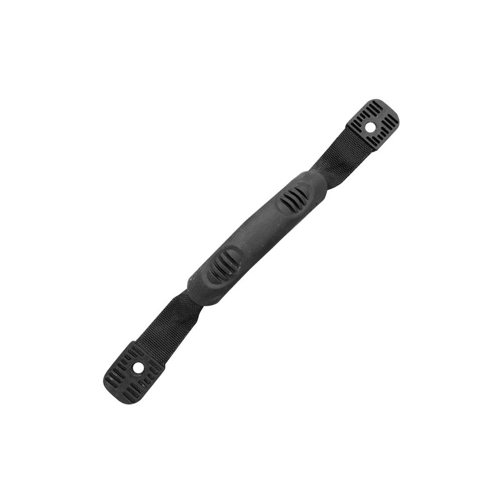 The Jackson Kayak Jackson Rec Grab Handle, made of black plastic and nylon with a textured grip and mounting holes on each end, is shown on a white background.
