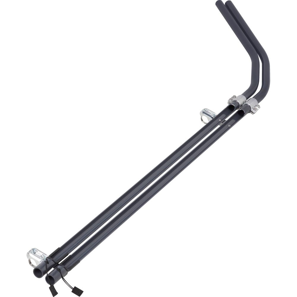 The NRS Fishing Rod Holder, featuring two black metal pipes with curved ends connected by brackets in a T-shape, is ideal for your rafting adventures.