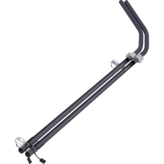 The NRS Fishing Rod Holder, featuring two black metal pipes with curved ends connected by brackets in a T-shape, is ideal for your rafting adventures.