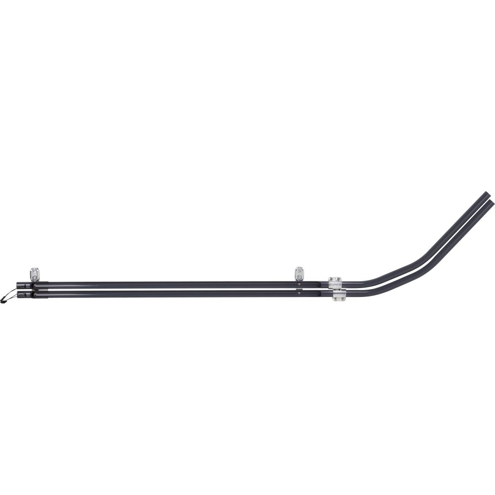 The NRS Fishing Rod Holder is a long, black aluminum alloy rod with two bent ends and clamps along its length, perfect for your raft.