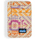 The Kavu Fairbanks is a slim cotton canvas wallet with orange and purple geometric patterns, multiple slots, and a black logo patch on the front—combining style and function for organizing your essentials.