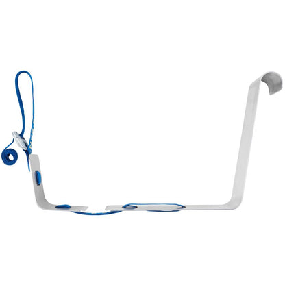 The NRS Cooler Mount is a sleek aluminum support with blue accents, featuring a curved hook and clip.