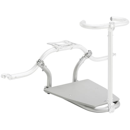 The NRS Front Casting Platform for Thigh Hook is a metal scooter attachment featuring two curved handlebars, a wide non-slip platform for secure footing, and a vertical support bar.