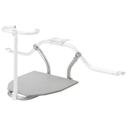 The NRS Front Casting Platform for Thigh Hook is a metal walker frame with a non-slip surface and adjustable handles, offering support and mobility assistance.