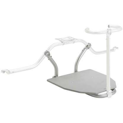 The NRS Front Casting Platform for Thigh Hook offers a modern scooter-style handlebar assembly with a wide non-slip platform, featuring a silver frame and curved handlebars.