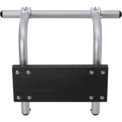 The NRS Raft Frame Motor Mount features a metal handlebar on a rectangular black platform with visible screws, designed for seamless outboard motor attachment.