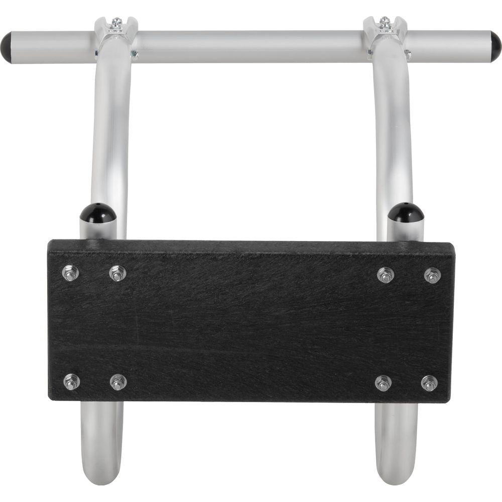 The NRS U-Style Raft Motor Mount is a sturdy metallic pull-up bar with a black rectangular base and multiple screws for easy wall installation. It provides stability similar to a stern mount seat, ensuring your workouts run smoothly like an outboard motor.