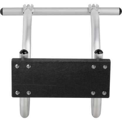 The NRS U-Style Raft Motor Mount is a sturdy metallic pull-up bar with a black rectangular base and multiple screws for easy wall installation. It provides stability similar to a stern mount seat, ensuring your workouts run smoothly like an outboard motor.