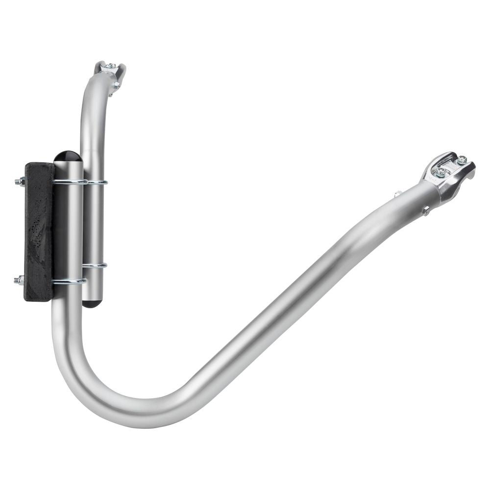 The NRS Slipstream Motor Mount is a silver metal guide-on with a curved arm, black rubber pad, and mounting brackets that helps with boat loading and alignment—perfect for pairing with fishing boats.