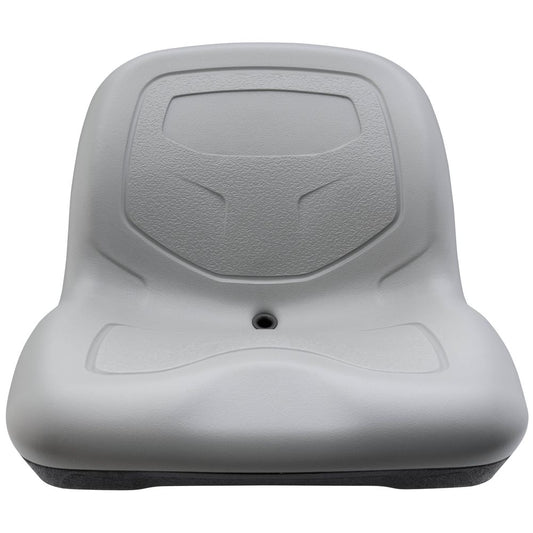 The NRS High Back Swivel Seat features a gray molded plastic design with a textured surface and central drainage hole, making it ideal as a versatile fishing raft seat.