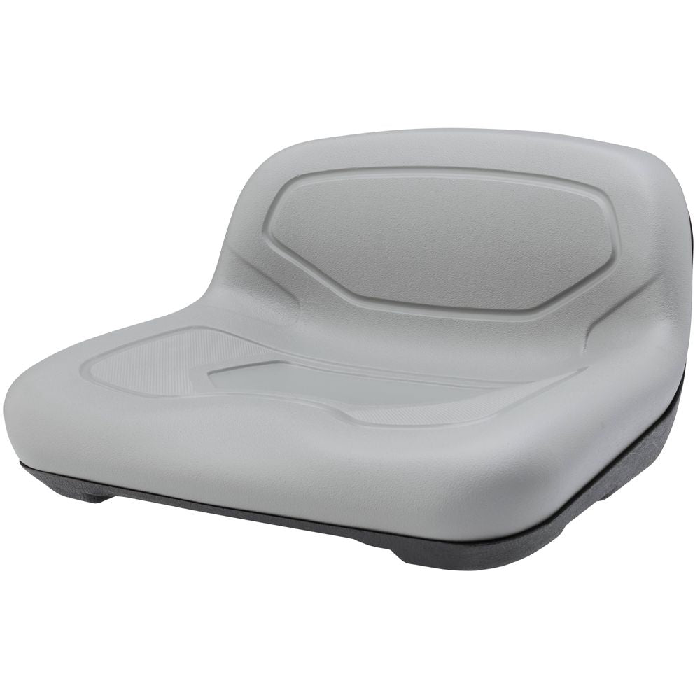 The NRS Low Back Padded Raft Seat is a padded boat seat with a contoured backrest and textured detailing. It offers universal seat mount options and promises comfort and style for any boating adventure, displayed on a white background.