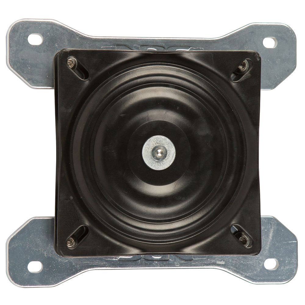 The Swivel Plate for Raft Seats by NRS is designed for ease of movement, featuring a central rotating mechanism on a square frame. Its sleek design and durable aluminum construction ensure lasting functionality and style.