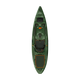 Top view of a green Wilderness Systems Tarpon 105 & 120 sit-on-top fishing kayak, featuring a seat, storage areas, and orange accents on a white background.