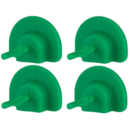 Four NRS green plastic wall clips with rounded tops, resembling Self Inflating PFD CO2 Green Arming Pins, are arranged in a grid pattern.