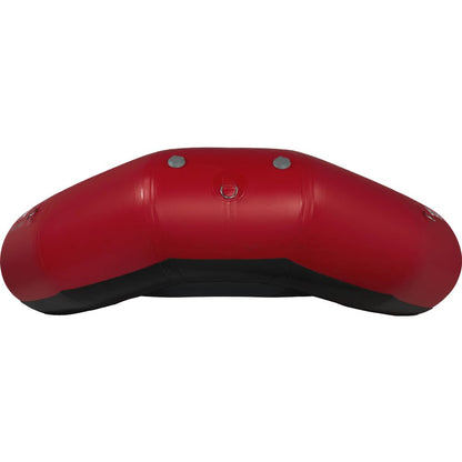 The STAR Outlaw Rafts by NRS feature a red inflatable kayak design with a side view that highlights its curved shape and durable PVC black bottom, perfect for budget-conscious adventurers.