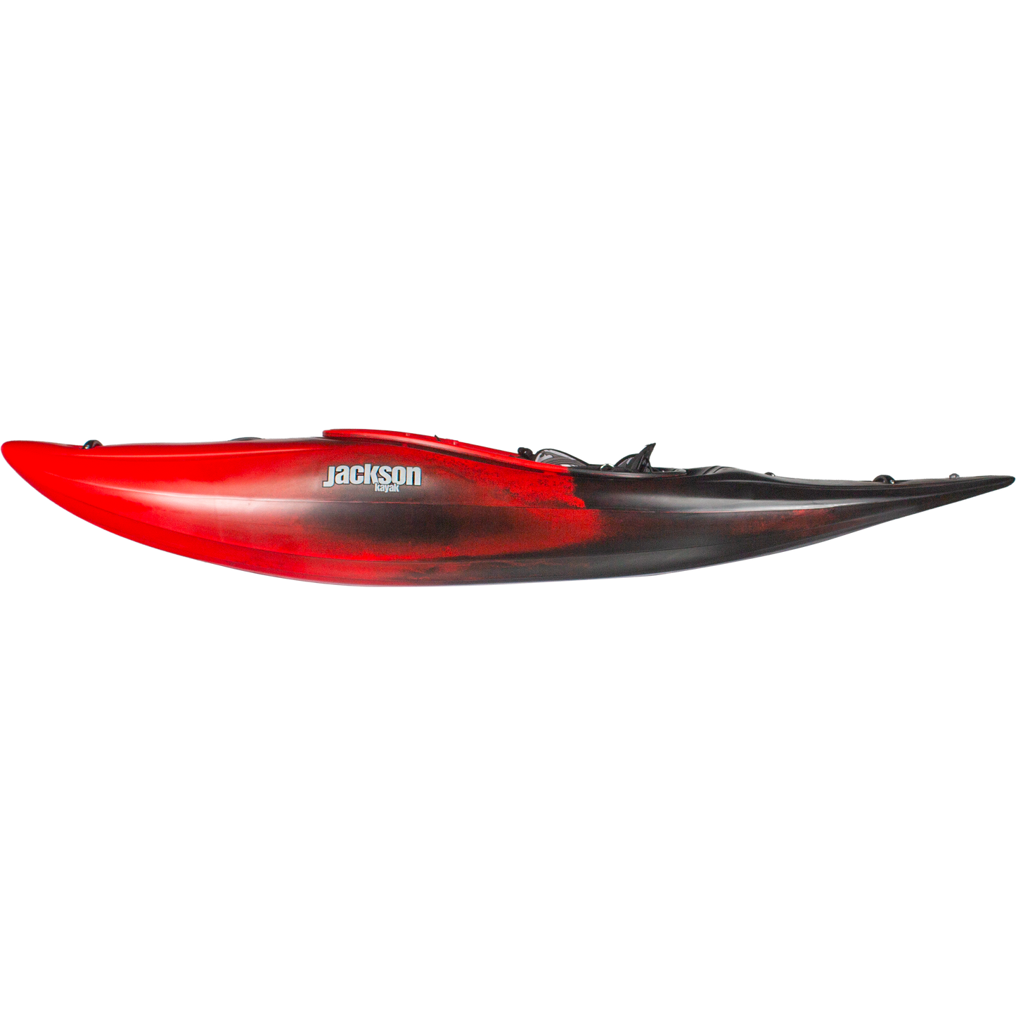 A red and black Jackson Kayak Antix 3.0 half-slice kayak shown in a side view against a plain white background.