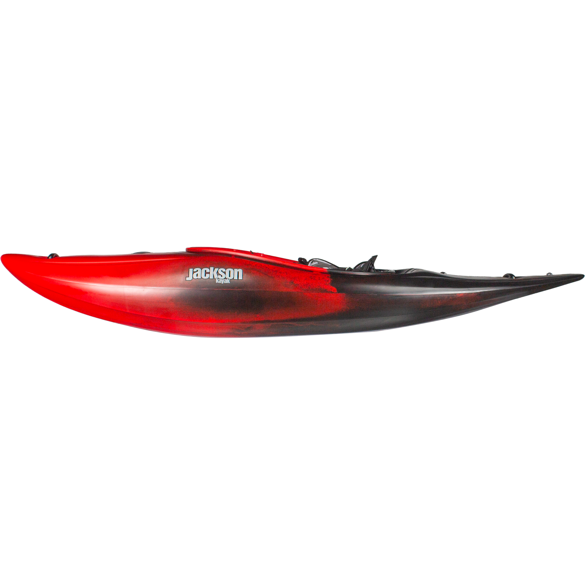 A red and black Jackson Kayak Antix 3.0 half-slice kayak shown in a side view against a plain white background.