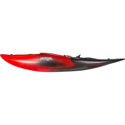 A red and black Jackson Kayak Antix 3.0 half-slice kayak shown in a side view against a plain white background.