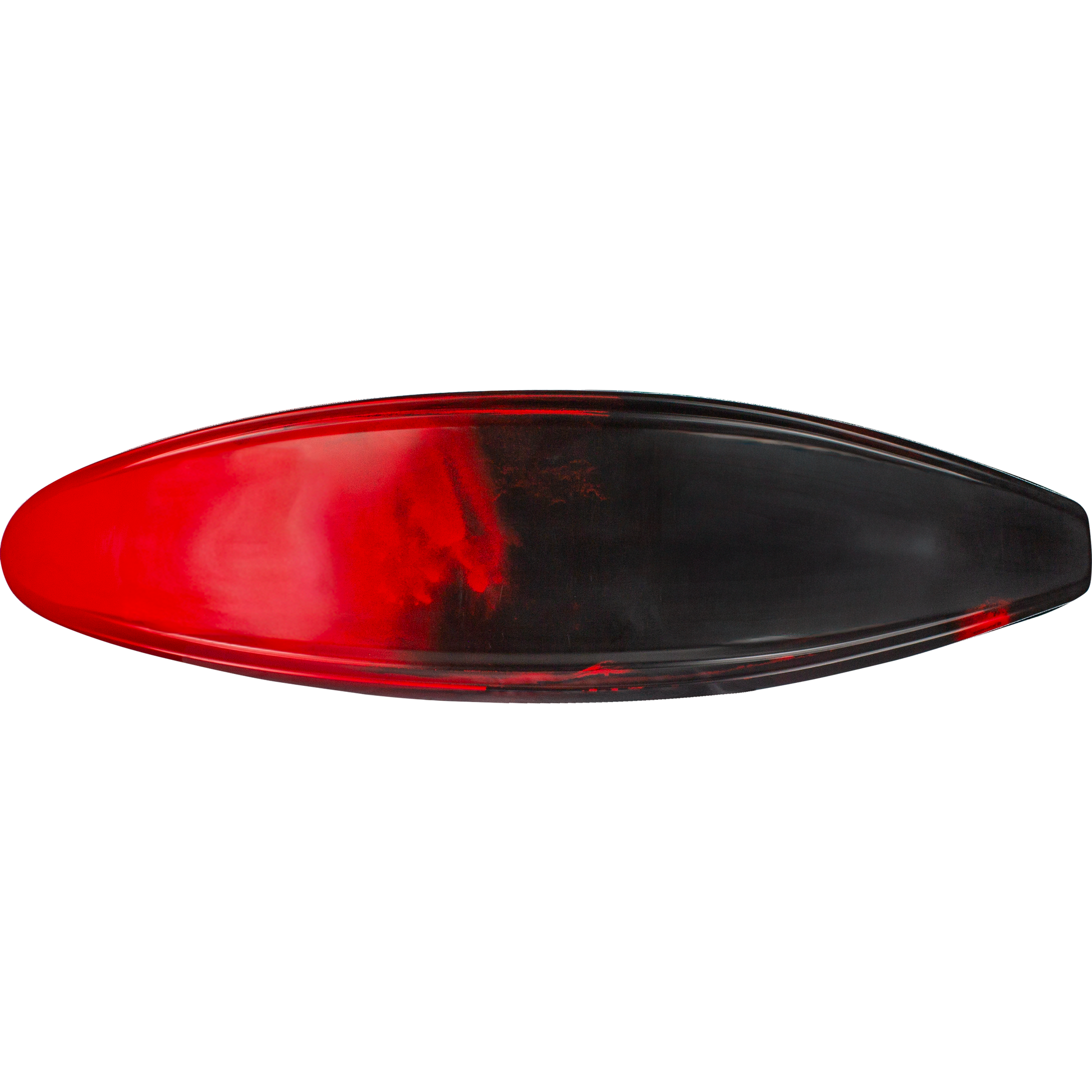A surfboard with a glossy red and black gradient design, shown from above against a white background—evoking the dynamic style of the Jackson Kayak Antix 3.0 model.