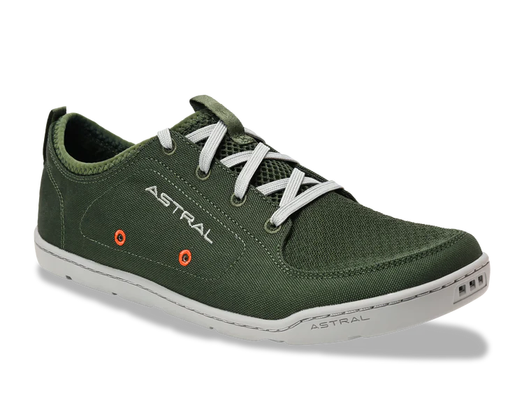 Astral Men's Loyak water shoe with orange laces and a white sole.