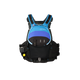The Astral GreenJacket Rescue PFD, in blue and black, features multiple straps, pockets, and a front whistle for safety and convenience.